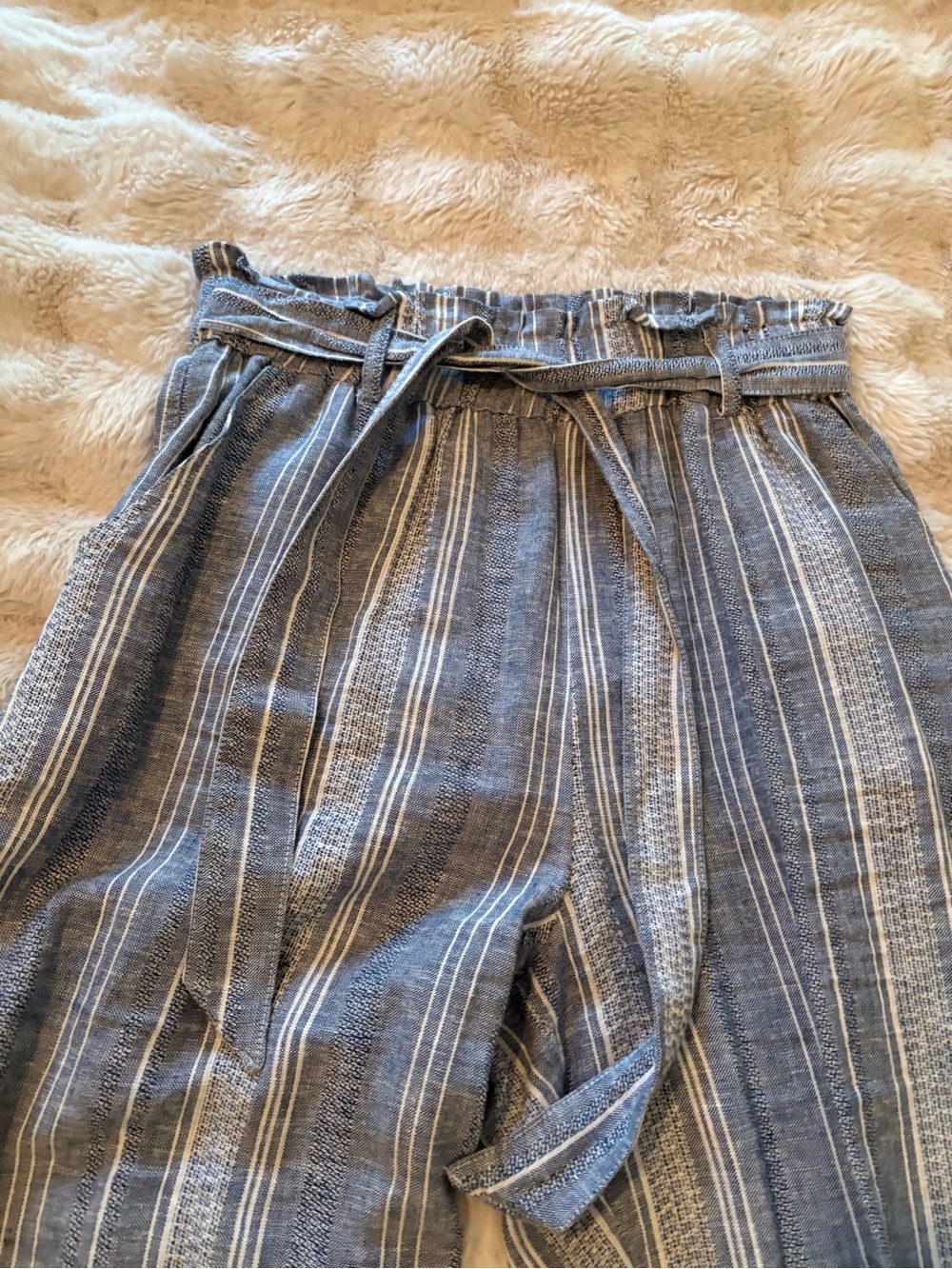 Guess Blue and White Striped Paperbag Waist Pants